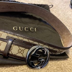 Authentic Gucci GG Monogram Leather Belt Size 34